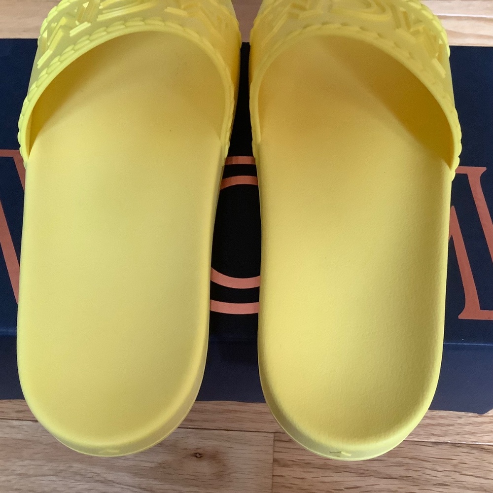 MCM Logo Slide Sandals Yellow SZ12 - Picture 7 of 16